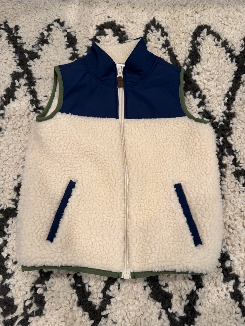 Carter's Cream Sherpa Vest with Navy Trim